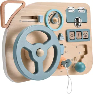 Car Toddler Busy Board – Montessori Busy Board for Boys & Girls – 10-in-1 Wooden Sensory Board with Steering Wheel, Locks, Keys, and Gears – Travel Baby Busy Board for Learning & Fun