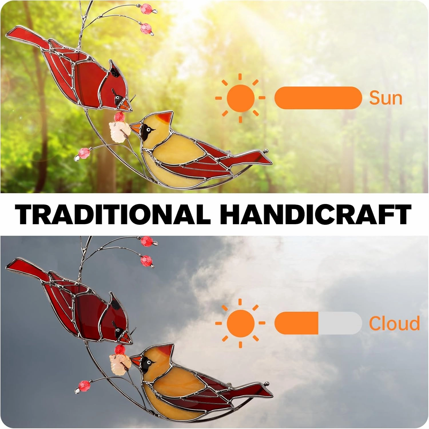 Cardinal Suncatcher Stained Glass for Window Hangings, Red Birds Suncatchers for Windows, Cardinal Sun Catcher Gifts for Women,Best Gift for Christmas,Memorial Gifts for Loss of Loved One