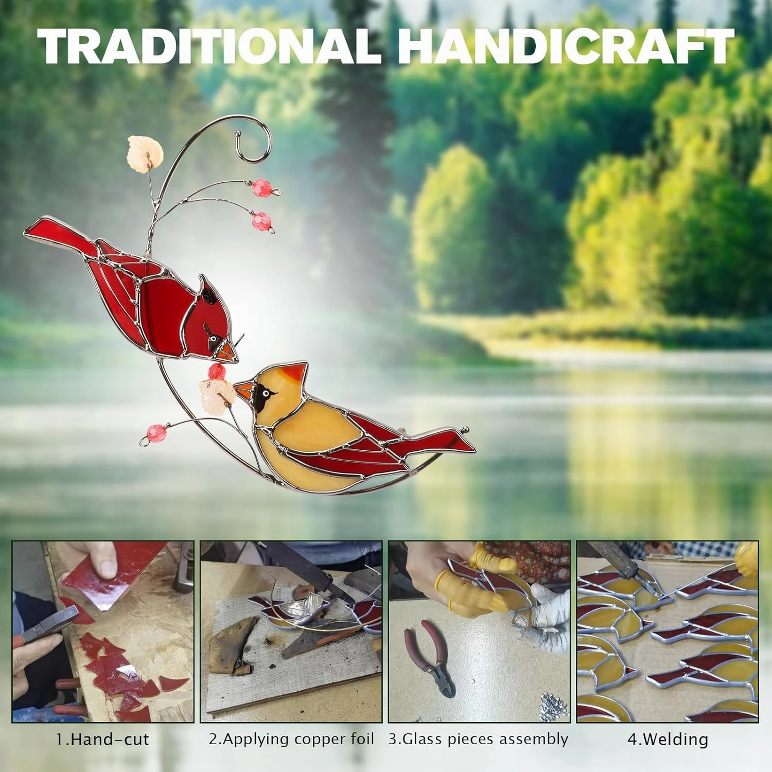 Cardinal Suncatcher Stained Glass for Window Hangings, Red Birds Suncatchers for Windows, Cardinal Sun Catcher Gifts for Women,Best Gift for Christmas,Memorial Gifts for Loss of Loved One
