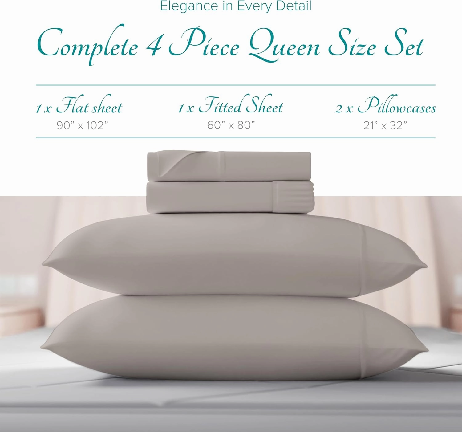 Carressa Linen 100% Egyptian Cotton Sheets Queen Size Bed Set - 4 PC 800 High Thread Count Egyptian Cotton Queen Sheet Set (Taupe), Soft, Cooling, 16" Deep Pocket Sateen Weave Luxury Hotel Bedsheet