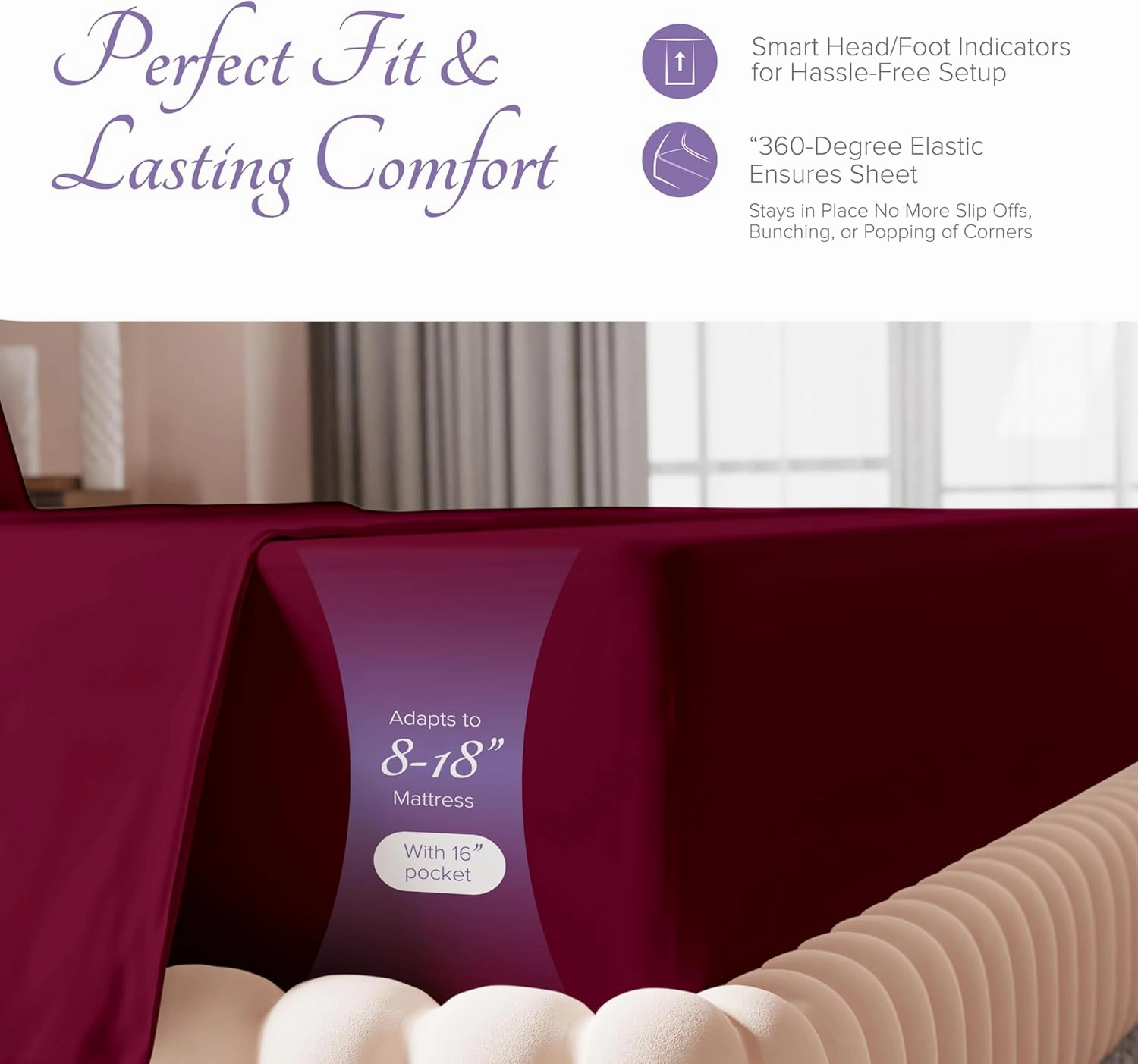 Carressa Linen Egyptian Cotton Sheet Set - 800 TC 4 PC Burgundy Queen Bedsheet for Queen Size Bed, Sateen Weave Luxury Hotel Sheets, Soft Cooling Bed Sheet, 16" Deep Pocket (Fits Upto 18" Mattress)