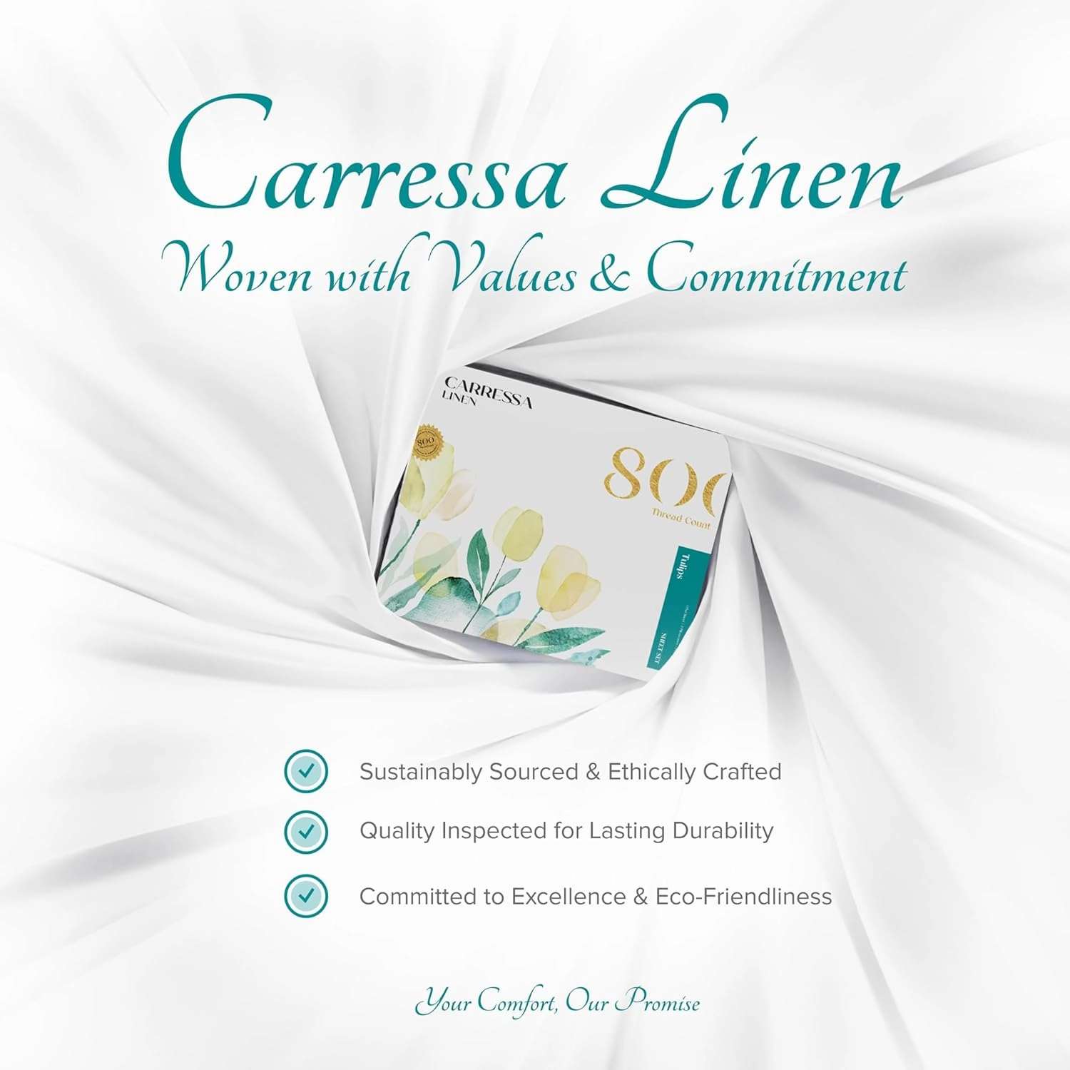 Carressa Linen Luxury Egyptian Cotton Twin Sheet Set 800 Thread Count 3 PC Crisp White Egyptian Cotton Sheets for Twin Size Bed,Extra Long Staple Silky Soft Cooling Sheets, Deep Pocket Dorm Sheets Set
