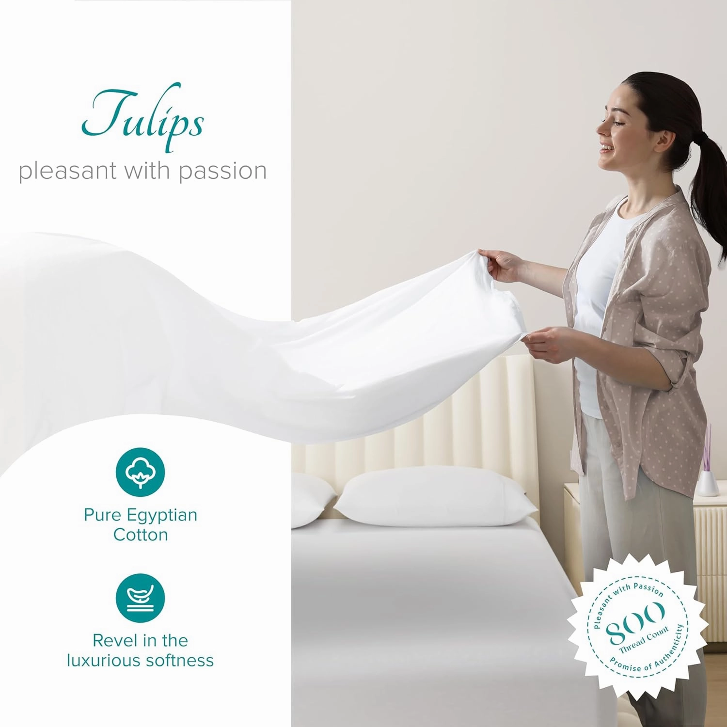 Carressa Linen Luxury Egyptian Cotton Twin Sheet Set 800 Thread Count 3 PC Crisp White Egyptian Cotton Sheets for Twin Size Bed,Extra Long Staple Silky Soft Cooling Sheets, Deep Pocket Dorm Sheets Set