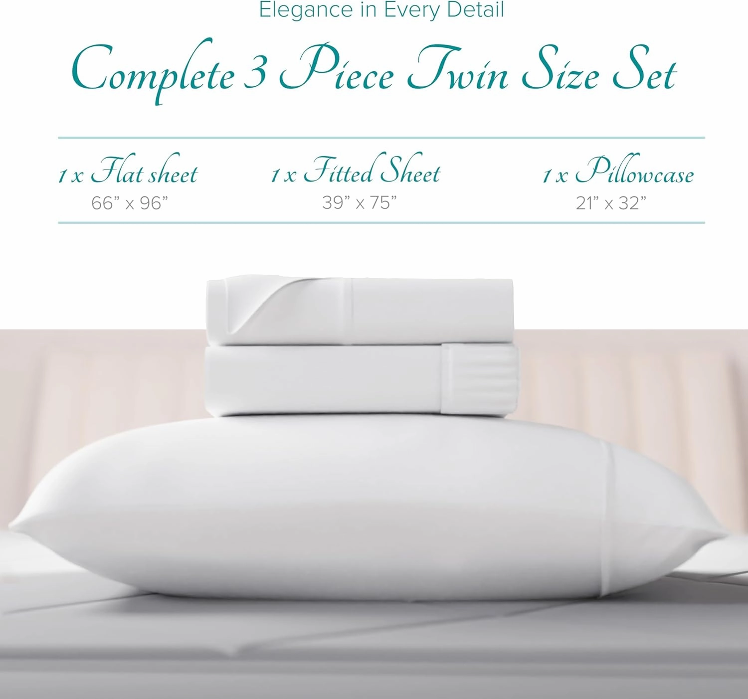Carressa Linen Luxury Egyptian Cotton Twin Sheet Set 800 Thread Count 3 PC Crisp White Egyptian Cotton Sheets for Twin Size Bed,Extra Long Staple Silky Soft Cooling Sheets, Deep Pocket Dorm Sheets Set