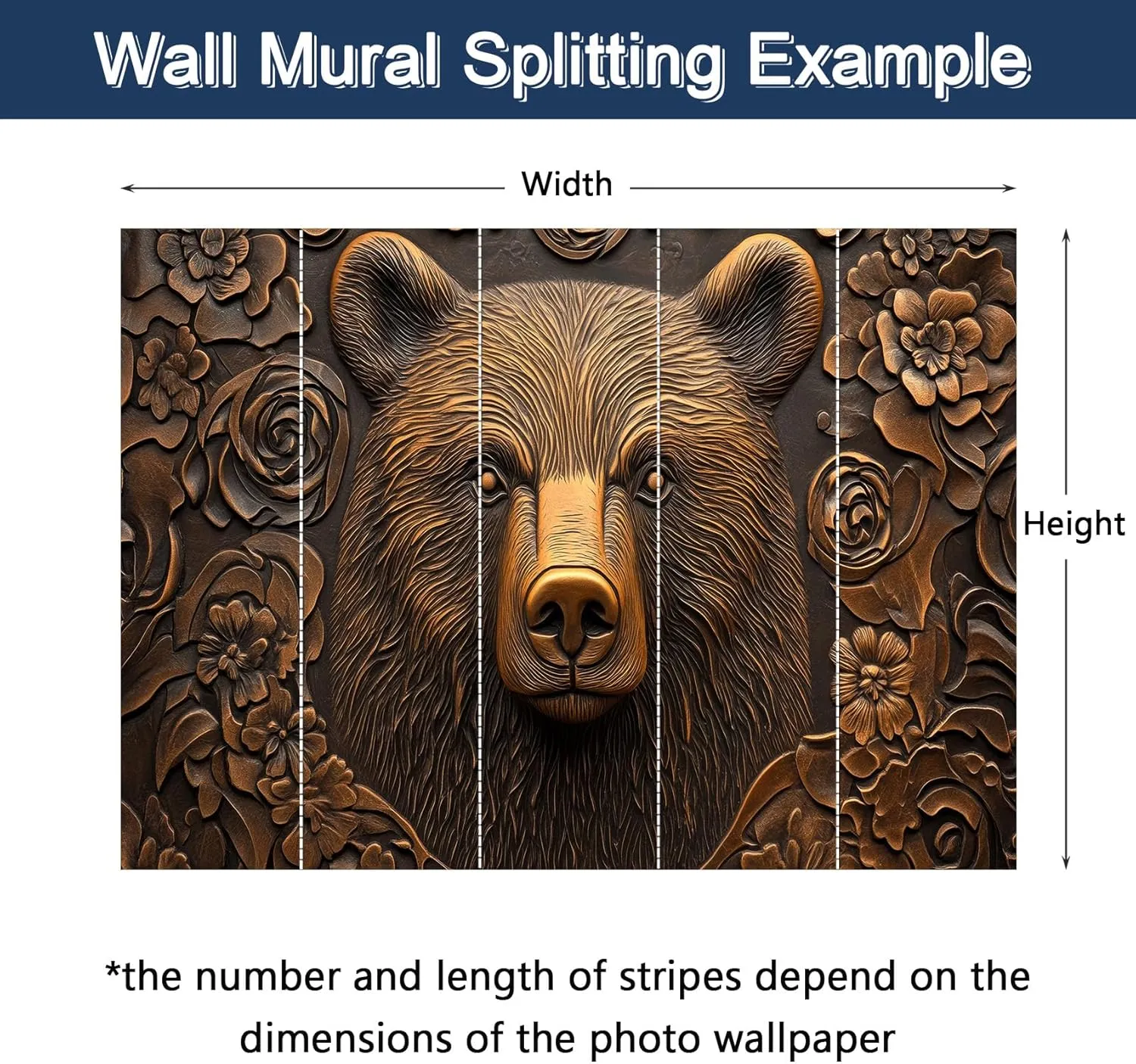 Carved Wood Effect Animal Peel and Stick Wallpaper, Brown Bear Wall Mural, Self Adhesive Removable Waterproof, Lodge Cabin Wall Decor & Art for Living Room, Bedroom, 110" W x 79" H