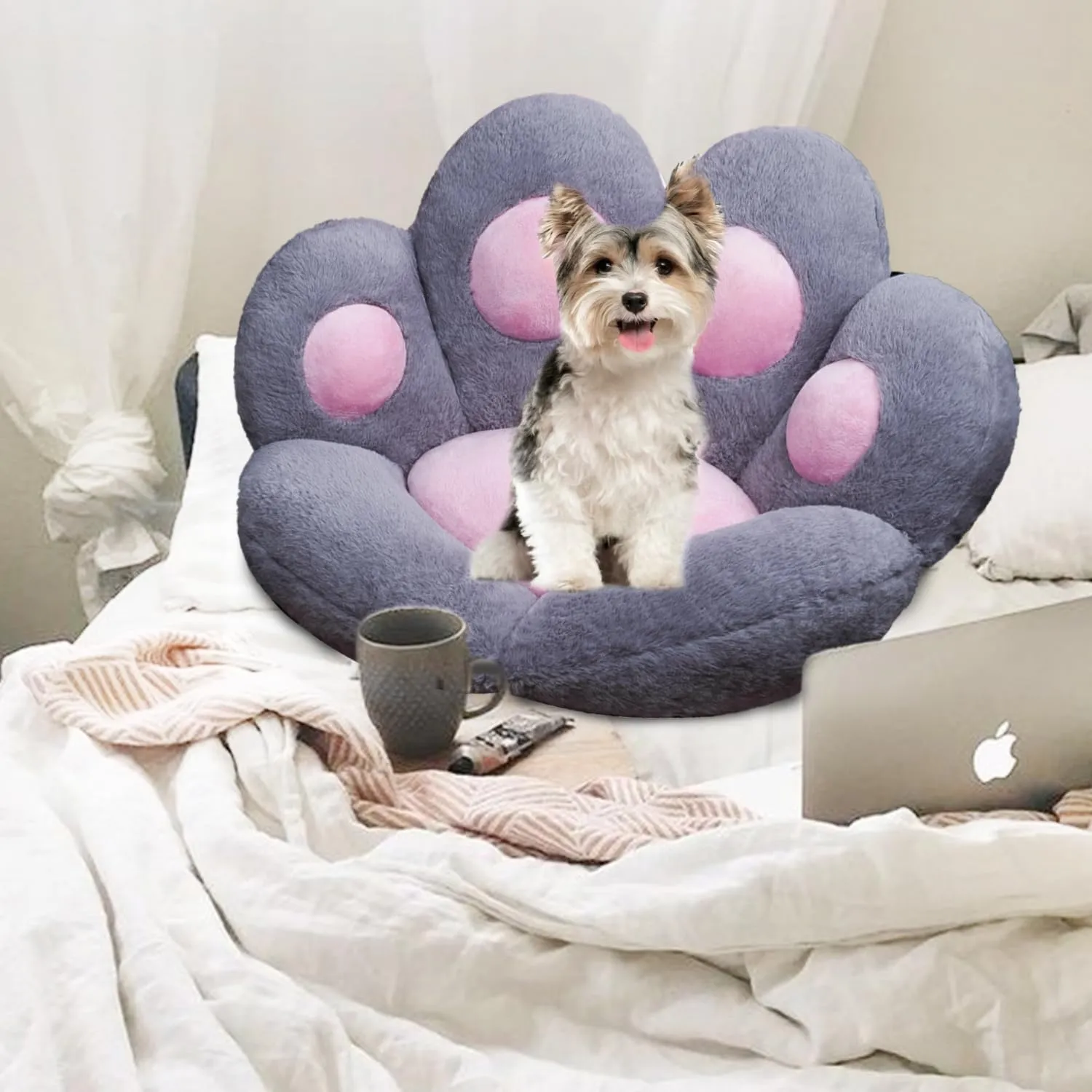 Cat Paw Cushion Kawaii Office Desk Chair Cushion Comfy Plush Cat Paw Shape Gaming Chair Cushion Bear Cute Seat Cushion for Girl, Kawaii Room Bedroom Decorate 28"x 24" (Gray)