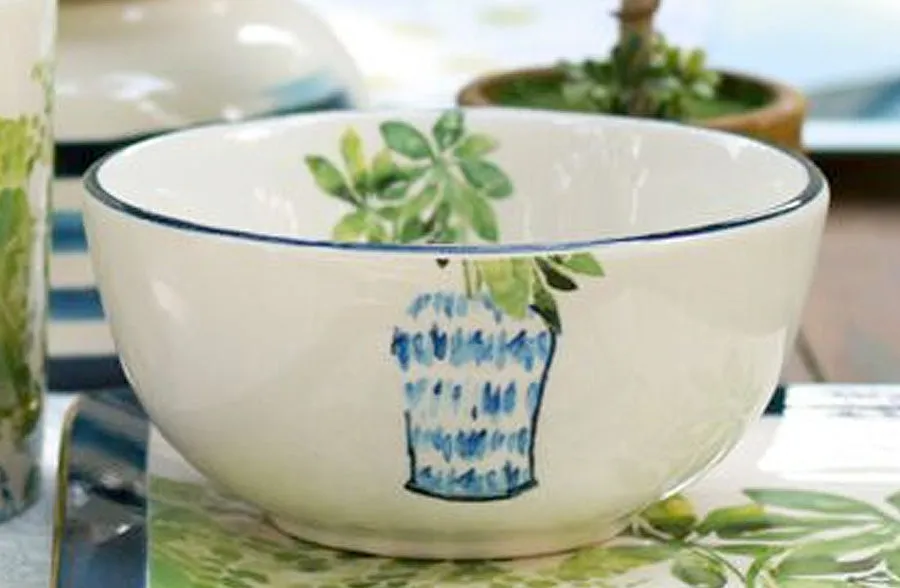 Ceramic Hand painted Blue Topiary Bowls, Set of 3