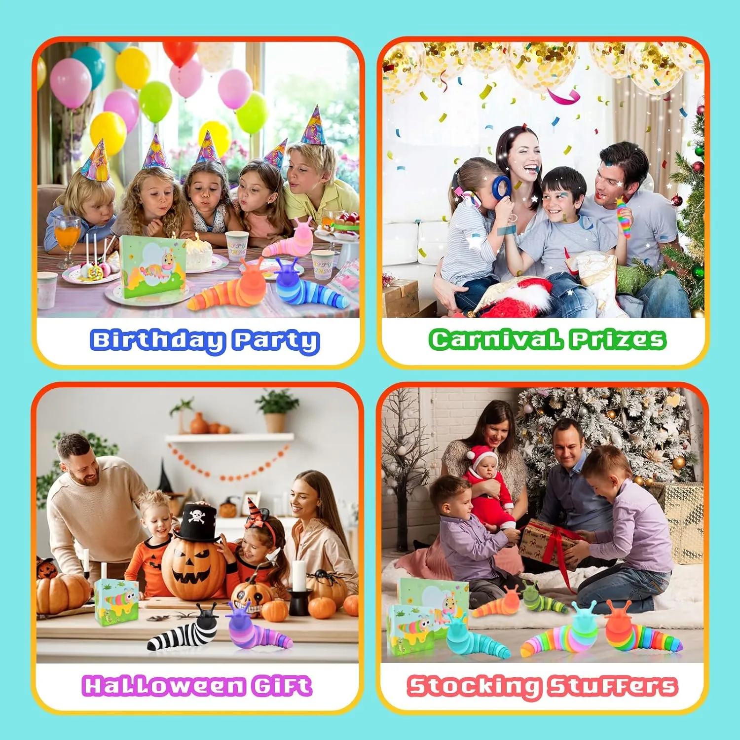 Cevioce 4 Pcs Toddler Party Favors - Fidget Toys Slugs for Students & Classroom Prizes - Goodie Bag Stuffers for Kids 3-5