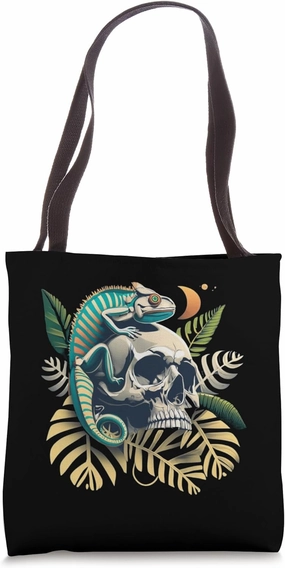 Chameleon on Skeleton, Cool Drawing, Ink Art Tote Bag