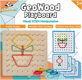 Channie's Wooden Geoboard with Rubber Bands - Visual STEM Manipulative, GeoWood Playboard for Classroom, Geo Boards for Kids are Ideal for Shapes, Symmetry, Angles, Area, and Fractions