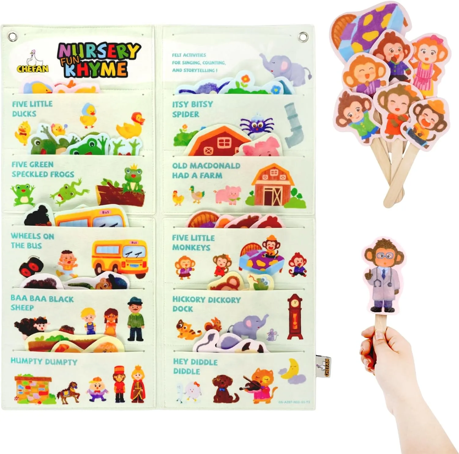 CHEFAN Felt Board Stories for Toddlers, Interactive Nursery Rhymes Felt Board Set, Circle Time Props for Preschool, Flannel Board for Wall, Includes Itsy Bitsy Spider, 5 Little Ducks(10 Stories)