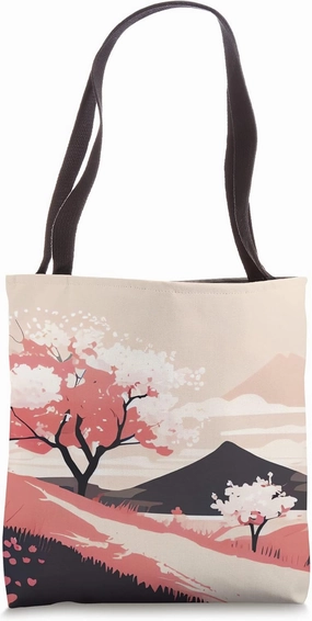 Cherry Blossom tree pink hillside black mountain Tote Bag