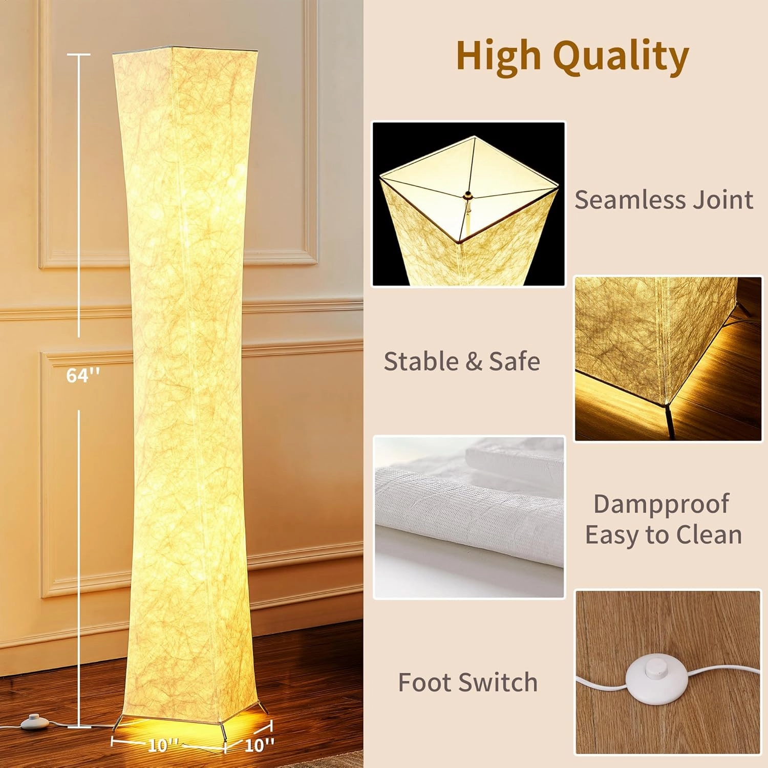 chiphy Floor Lamp, 64" Tall Dimmable and RGB Color Changing LED Smart Bulbs White Fabric Shade, with Remote Control, Standing Lamp for Living Room, Bedroom Play Room