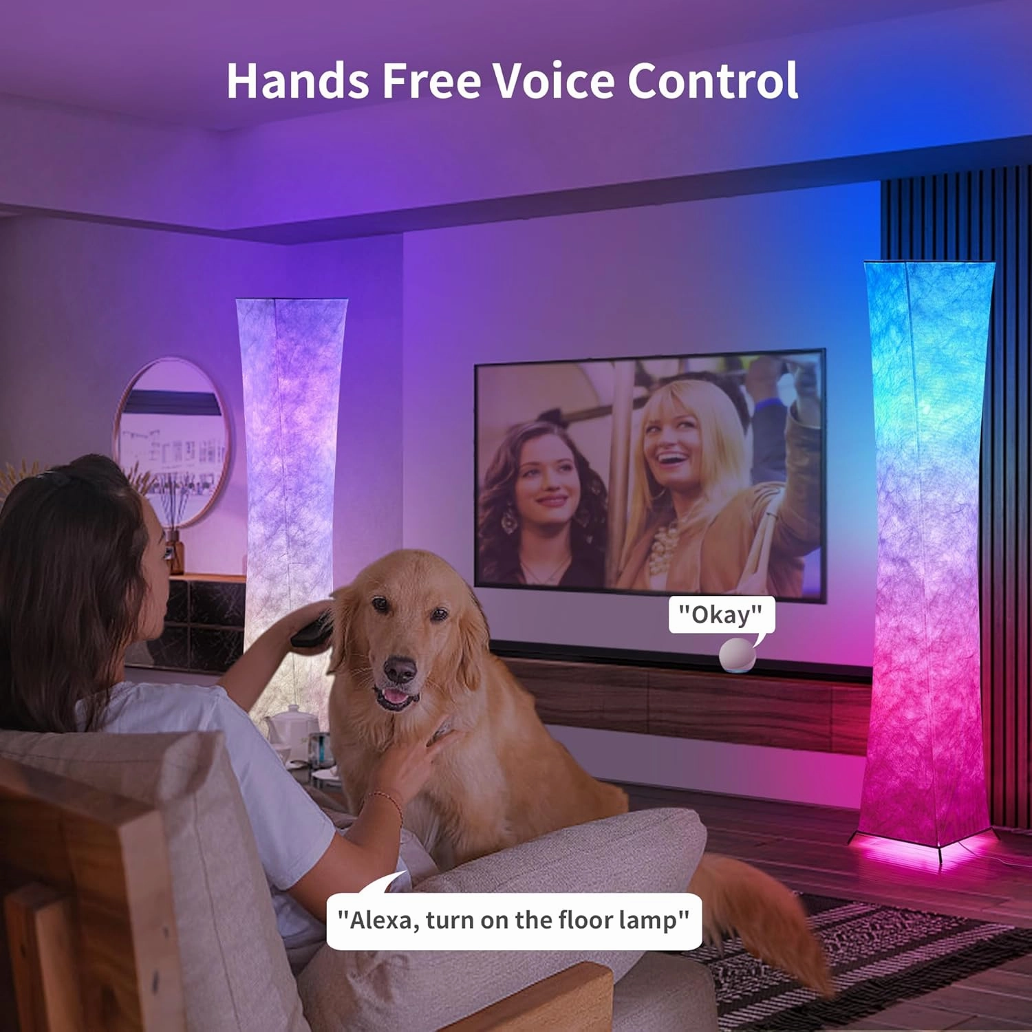 chiphy Floor Lamp, 64" Tall Dimmable and RGB Color Changing LED Smart Bulbs White Fabric Shade, with Remote Control, Standing Lamp for Living Room, Bedroom Play Room