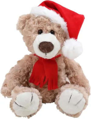 Christmas Logan Teddy Bear Stuffed Animal - Adorable Xmas Plush Toy with Hat and Scarf - Soft and Cuddly Winter Companion for Kids and Seniors - 12 inch (Beige)