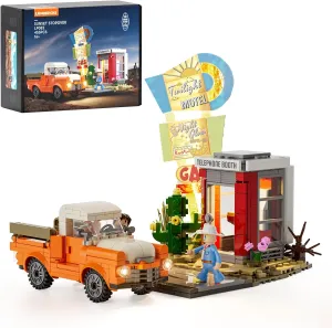 City Sunset-Stopover Lighting-Building-Bricks Set - Road Trip Car Station Modular Collection LED Light Building Set 455 Pcs for Adults, Teen and Travelling Enthusiasts