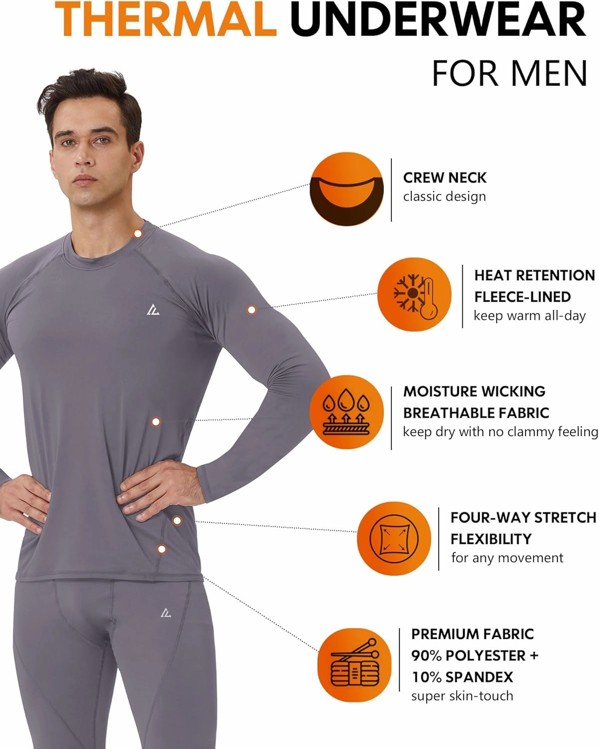 CL convallaria Thermal Underwear for Men Long Johns Fleece Lined Hunting Gear Set Base Layer for Cold Weather XS-4XL