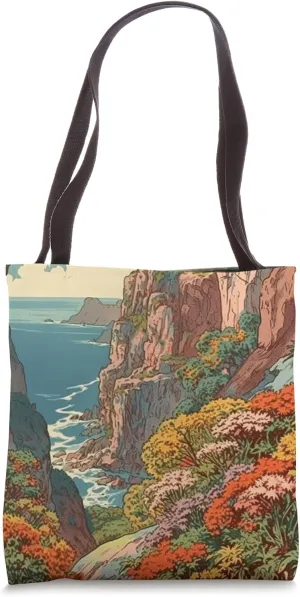 Cliffside With Flowering Shrubs Vintage Landscape Graphic Tote Bag