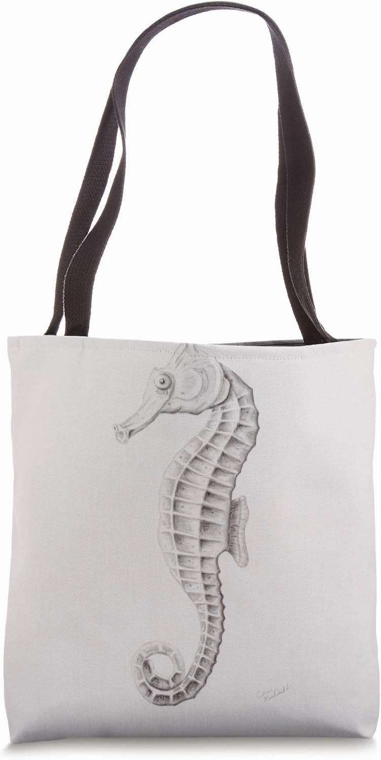 Coastal Seahorse Drawing Tote Bag