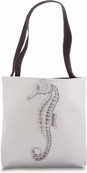 Coastal Seahorse Drawing Tote Bag
