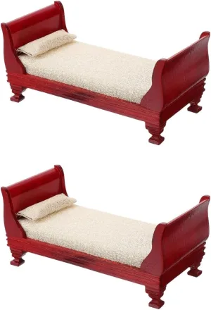 COHEALI 2 PCS Dollhouse Bed Wooden Dollhouse Furniture 1 12 Scale Wooden Dollhouse Furniture Doll House assesseries Furniture Miniature Mini