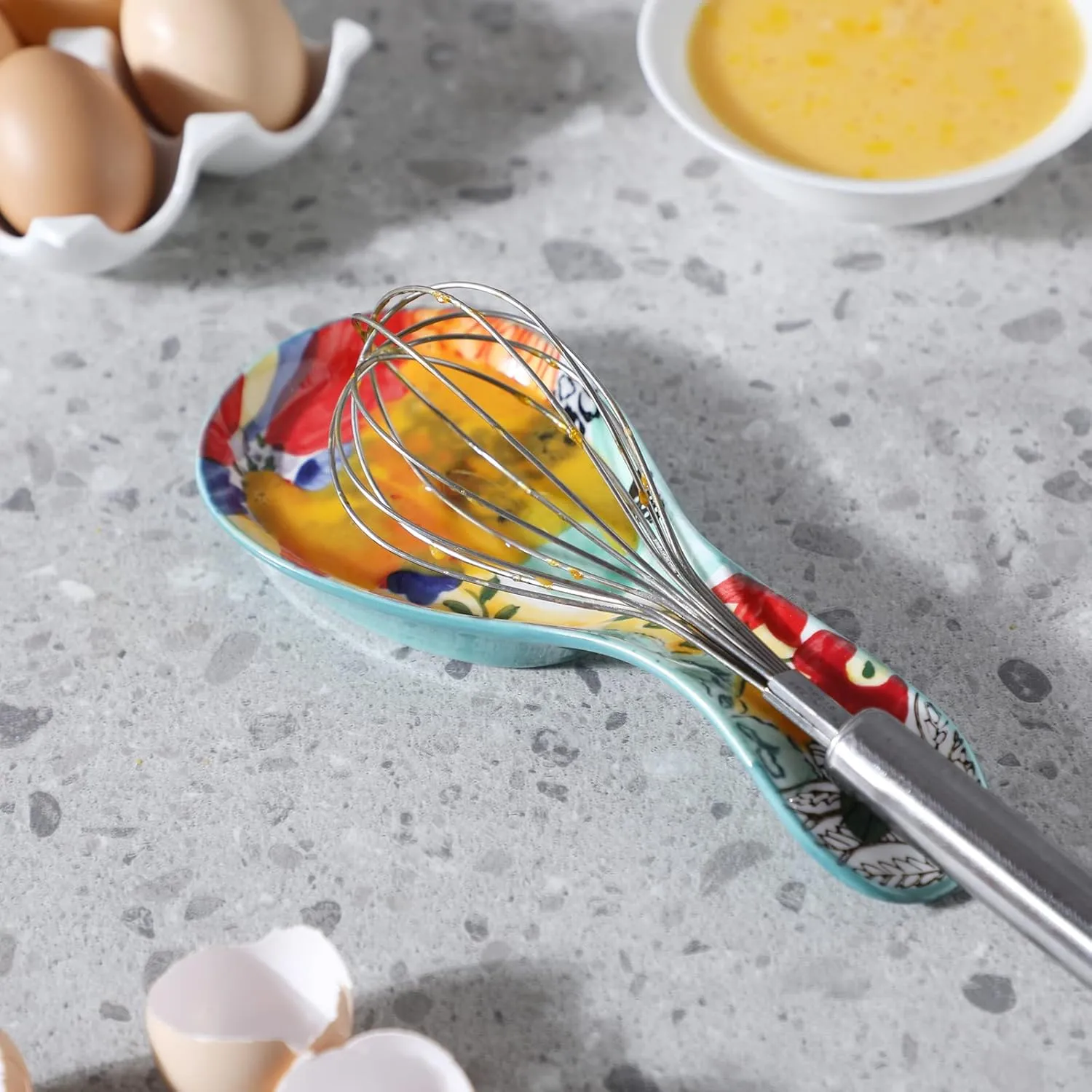 Colorful Hand Painted Spoon Rest Ceramic Large Spoon Holder for Kitchen Counter Stove Top, Dishwasher Safe, Multicolor (1 Pack)