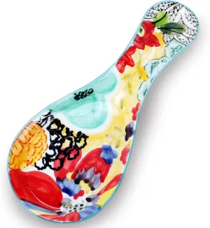 Colorful Hand Painted Spoon Rest Ceramic Large Spoon Holder for Kitchen Counter Stove Top, Dishwasher Safe, Multicolor (1 Pack)