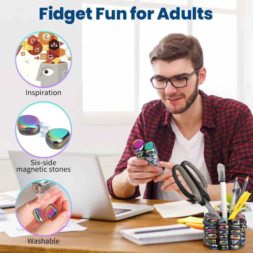 Cool Fidget Toy Fridge Magnets Rocks,Science Kit Magnet DIY Alphabet Number, Magnetic Hematite Stones Gift, Magnet Ferrite Putty Desk Toy for Adults(24PCS)