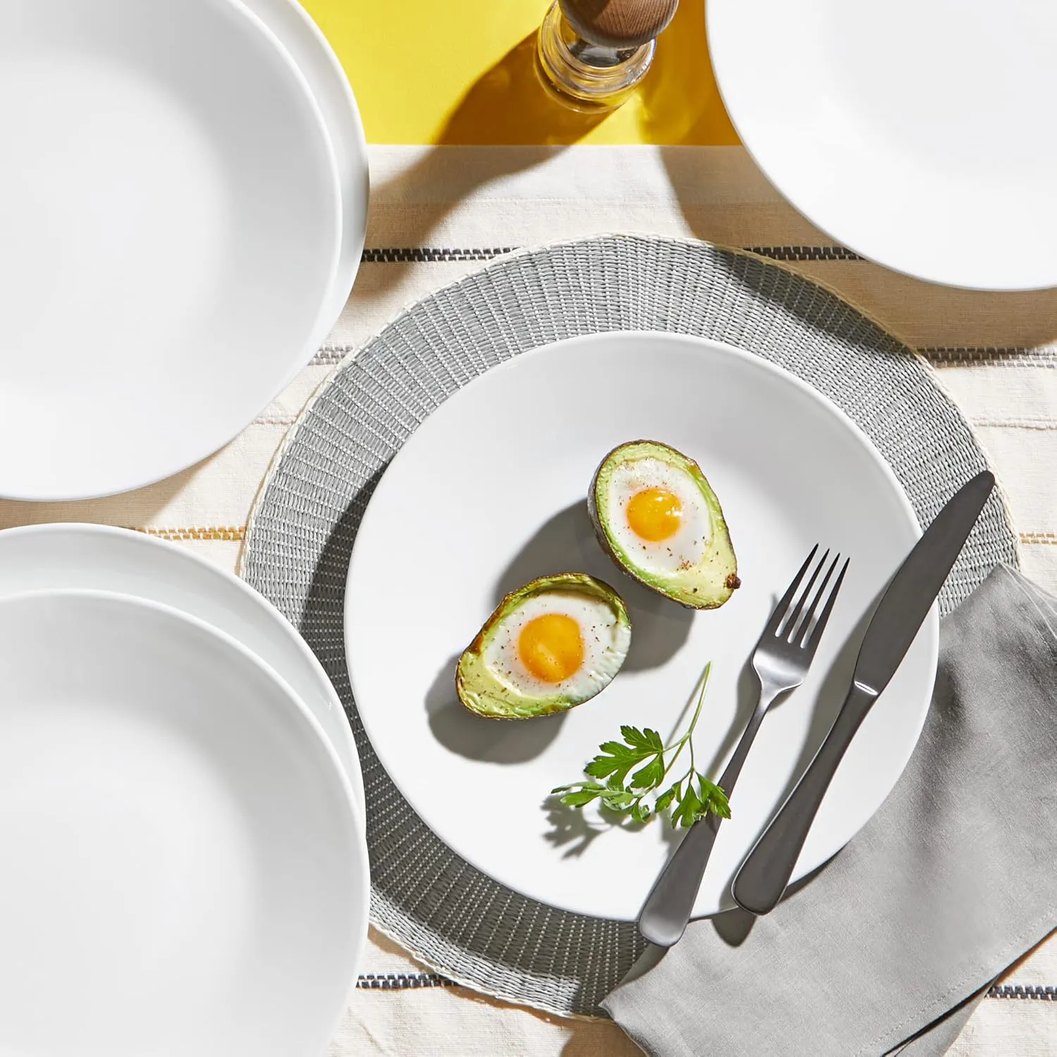 Corelle Vitrelle Glass Dinnerware Set, Chip & Crack Resistant Triple Layer Glass, 4-PC Bowl, Winter Frost White