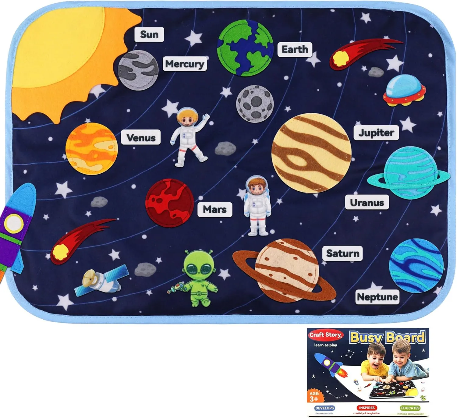 Craftstory Soft Flannel Board for Toddlers, Solar-System Toys for Kids 3 4 5 6 Years, Space Montessori Planets Gifts for Girls Boys, Preschool Educational Science Kits