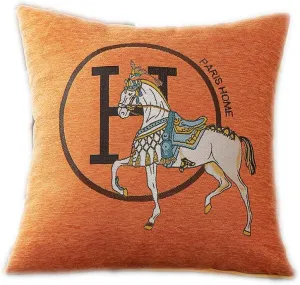 Croker Horse 18x18'' inches Throw Pillow Cushion Covers Set Pack of 2 Pcs - Luxury Horse Embroidery Modern Style Couch Sofa Pillow Cover for Living Room Bedroom (Orange)