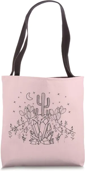 Crystals Succulents Moon Witchy Night Barren Goth Art Gothic Tote Bag