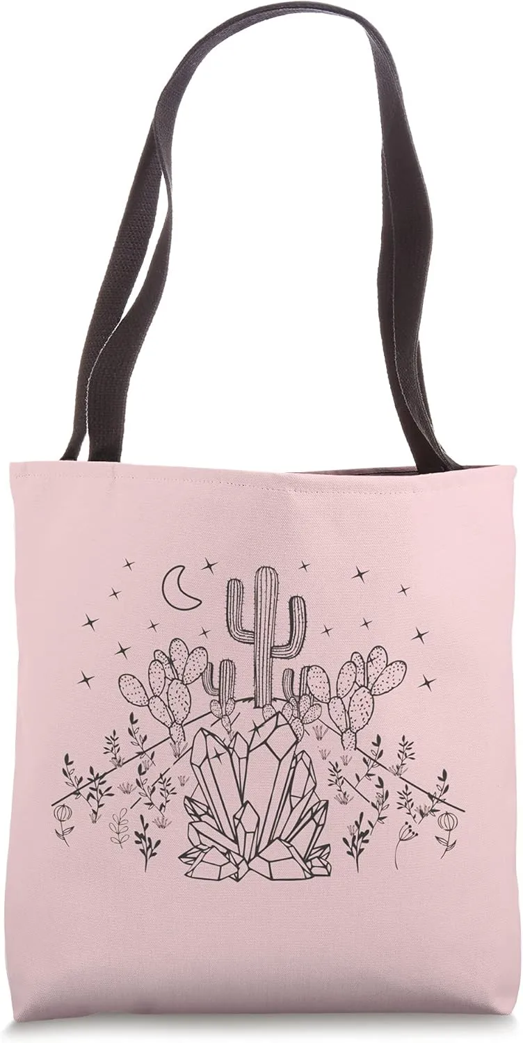 Crystals Succulents Moon Witchy Night Barren Goth Art Gothic Tote Bag