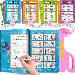 Curious 2 Learn ABC Learning for Toddlers, Busy Book, Speech Therapy, Alphabet Sound Book, Preschool Learning Activities, Letter Tracing, English & Spanish, Educational Toys - Age 3  Girls / Boys