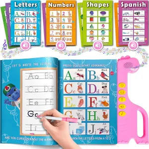 Curious 2 Learn ABC Learning for Toddlers, Busy Book, Speech Therapy, Alphabet Sound Book, Preschool Learning Activities, Letter Tracing, English & Spanish, Educational Toys - Age 3  Girls / Boys