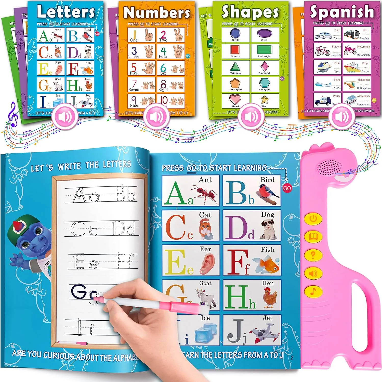 Curious 2 Learn ABC Learning for Toddlers, Busy Book, Speech Therapy, Alphabet Sound Book, Preschool Learning Activities, Letter Tracing, English & Spanish, Educational Toys - Age 3  Girls / Boys