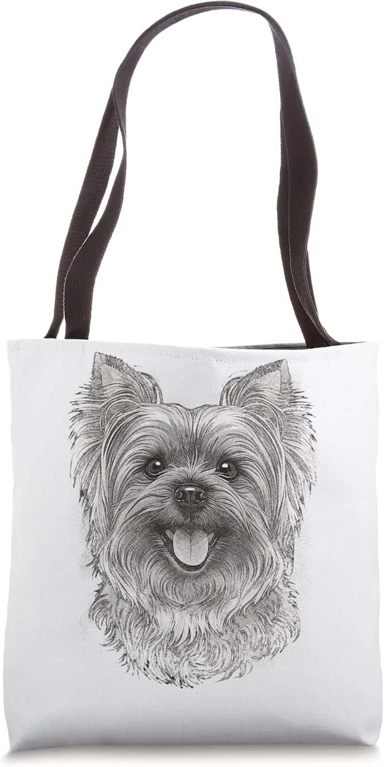 Cute Yorkshire Terrier Puppy Pencil Drawing Yorkie Dog Tote Bag