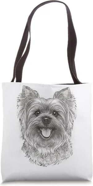 Cute Yorkshire Terrier Puppy Pencil Drawing Yorkie Dog Tote Bag