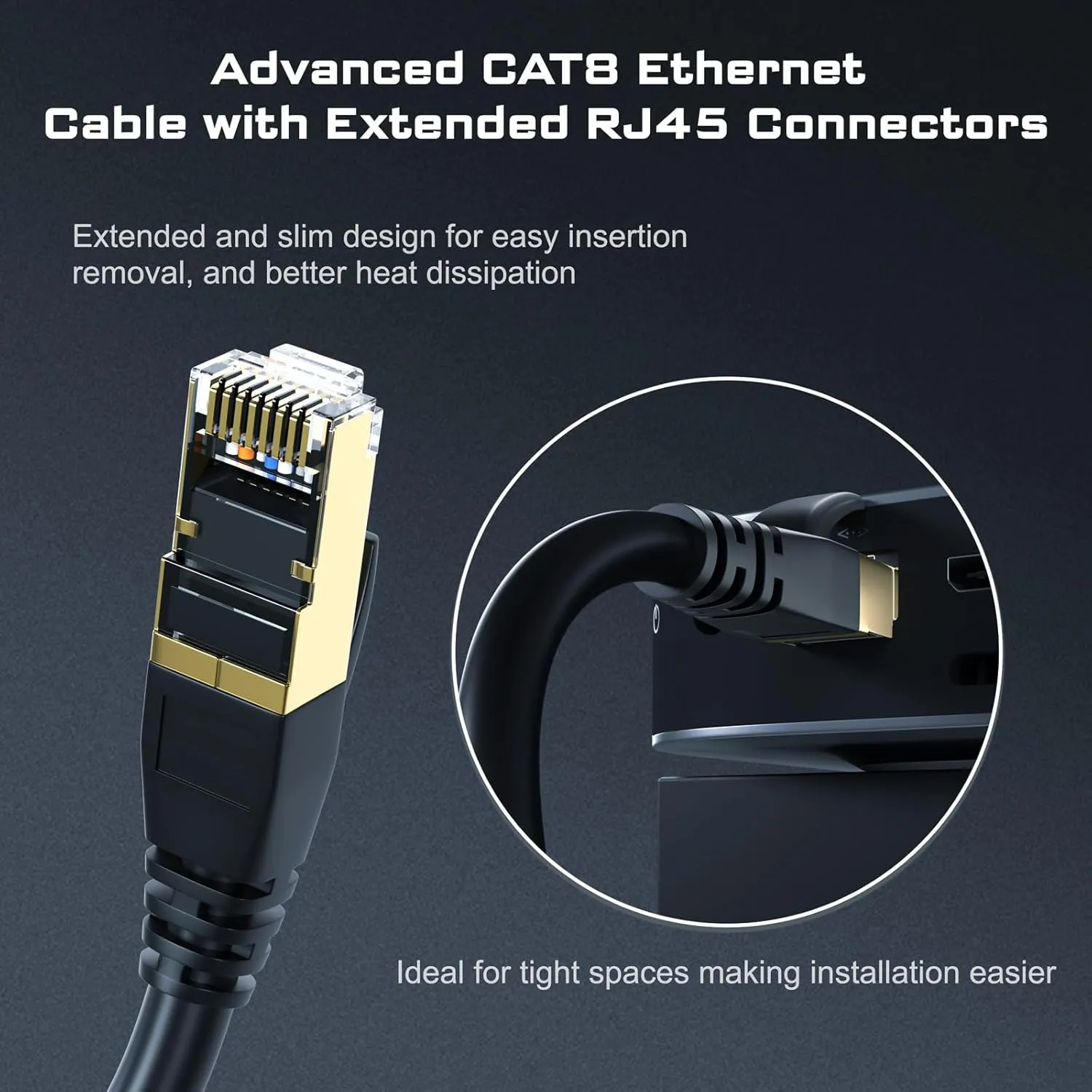DbillionDa Cat8 Ethernet Cable, Outdoor&Indoor, 30FT Heavy Duty High Speed 26AWG Cat8 LAN Cable, Weatherproof, UV Resistant with Gold Plated RJ45 Connector, 40Gbps for Router/Gaming