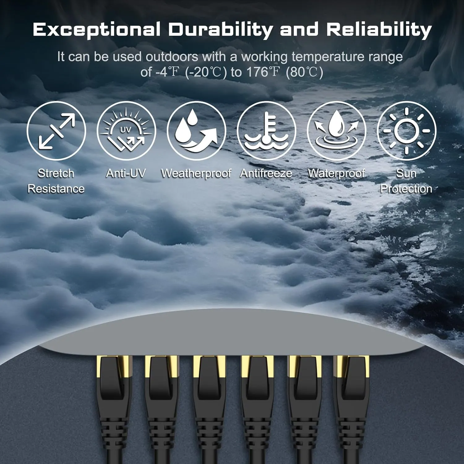 DbillionDa Cat8 Ethernet Cable, Outdoor&Indoor, 30FT Heavy Duty High Speed 26AWG Cat8 LAN Cable, Weatherproof, UV Resistant with Gold Plated RJ45 Connector, 40Gbps for Router/Gaming