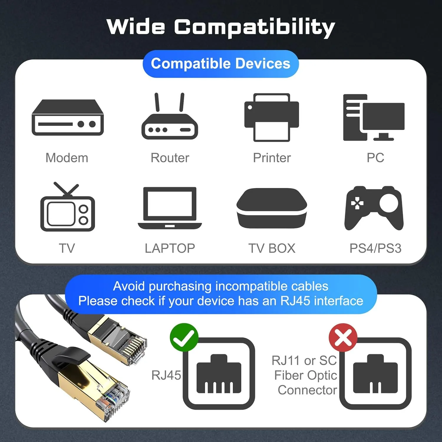 DbillionDa Cat8 Ethernet Cable, Outdoor&Indoor, 30FT Heavy Duty High Speed 26AWG Cat8 LAN Cable, Weatherproof, UV Resistant with Gold Plated RJ45 Connector, 40Gbps for Router/Gaming