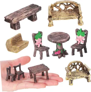 DECHOUS 10 Pcs Miniature Garden Furniture Rustic Table Chair Decor for Dollhouses Micro Landscapes and Miniature Gardens Compact Lightweight Accessories for Easy Decoration