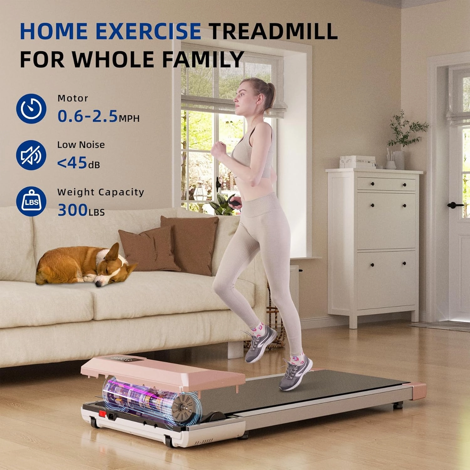 DeerRun 2025 Upgrade Walking Pad - Raceable Smart Under Desk Treadmill with Rewards Program, Quick Setup, 2.5HP, APP/Remote Control, LED Display, 300 lbs Capacity
