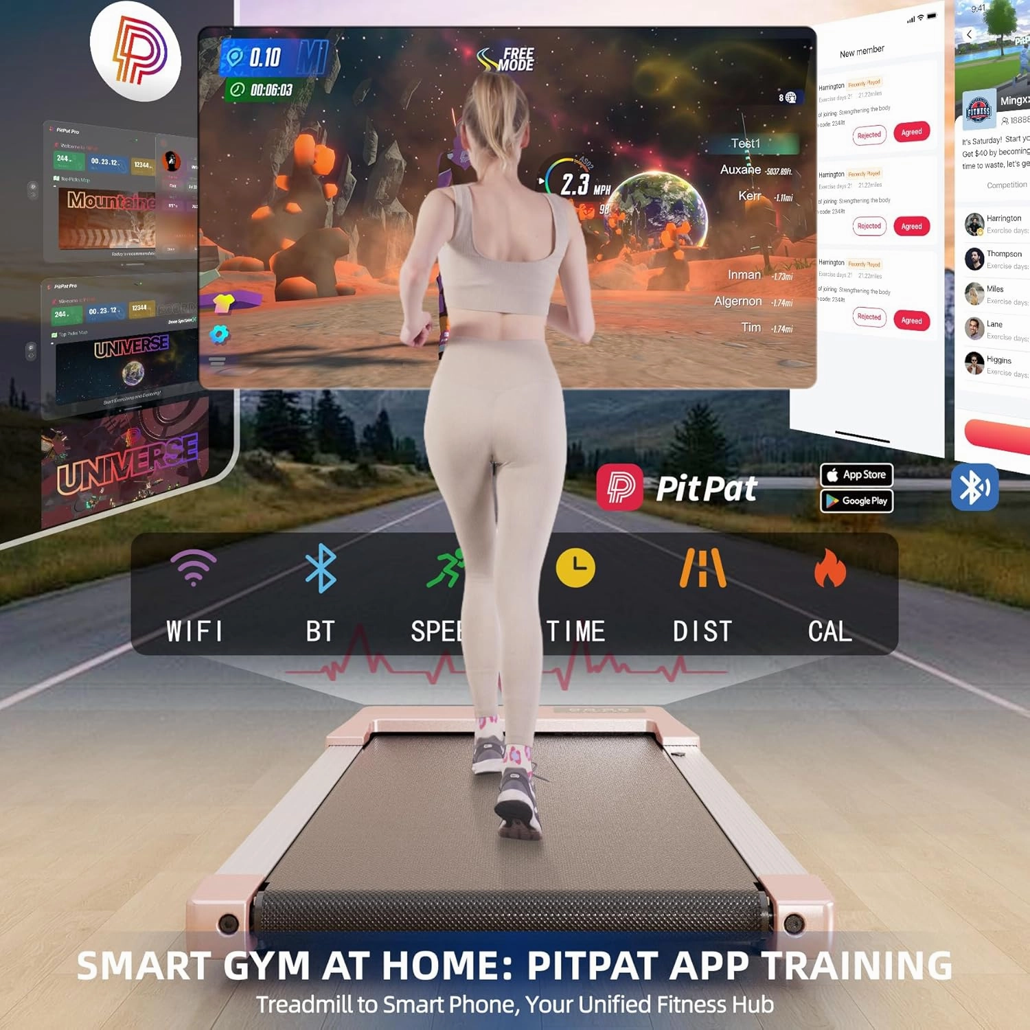 DeerRun 2025 Upgrade Walking Pad - Raceable Smart Under Desk Treadmill with Rewards Program, Quick Setup, 2.5HP, APP/Remote Control, LED Display, 300 lbs Capacity