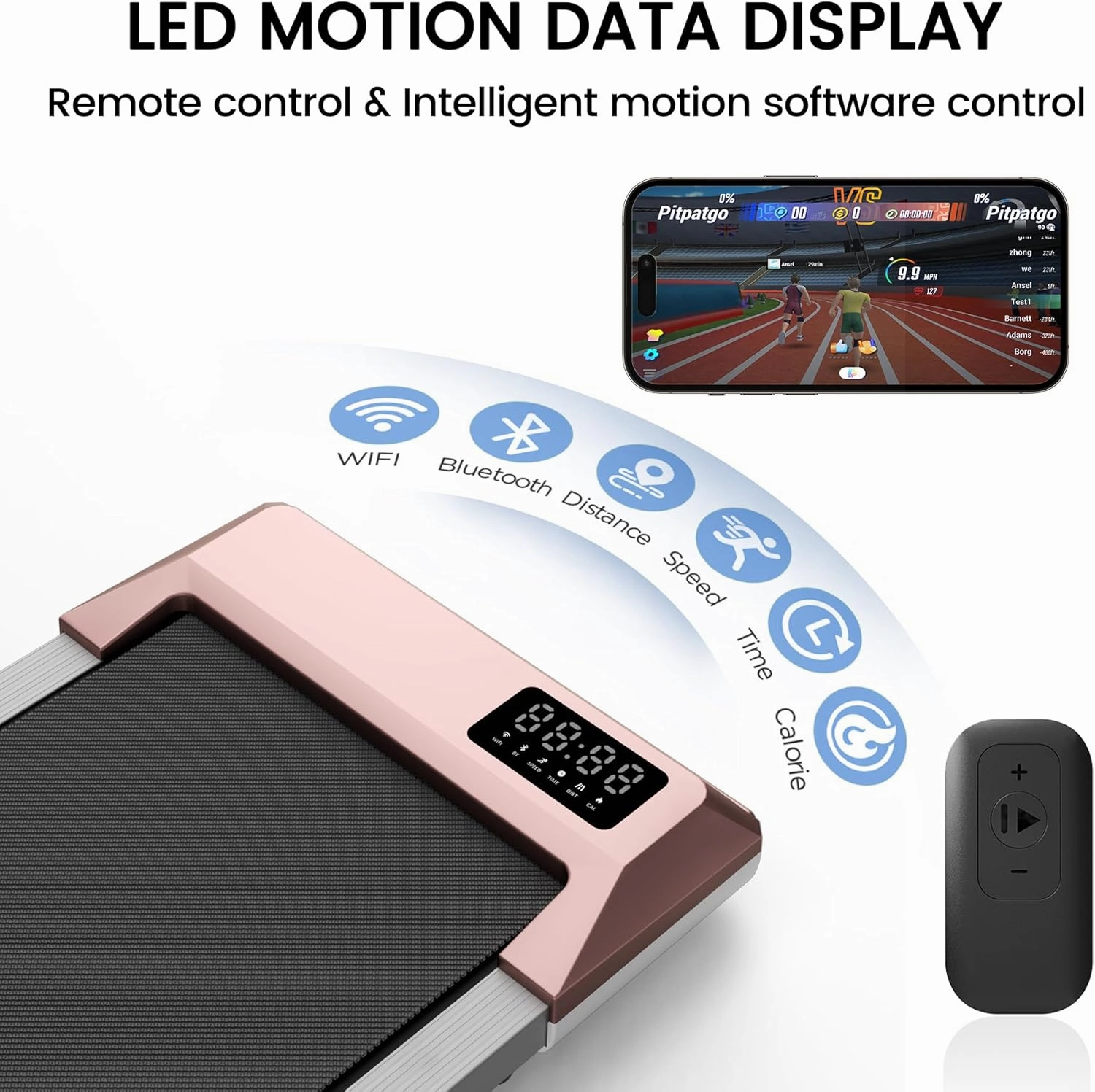 DeerRun 2025 Upgrade Walking Pad - Raceable Smart Under Desk Treadmill with Rewards Program, Quick Setup, 2.5HP, APP/Remote Control, LED Display, 300 lbs Capacity