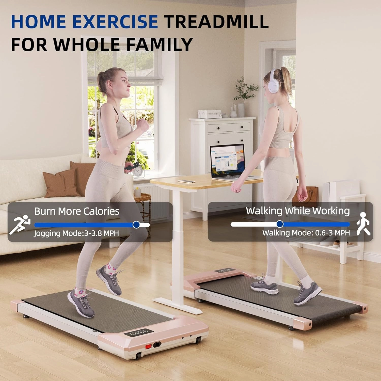 DeerRun 2025 Upgrade Walking Pad - Raceable Smart Under Desk Treadmill with Rewards Program, Quick Setup, 2.5HP, APP/Remote Control, LED Display, 300 lbs Capacity