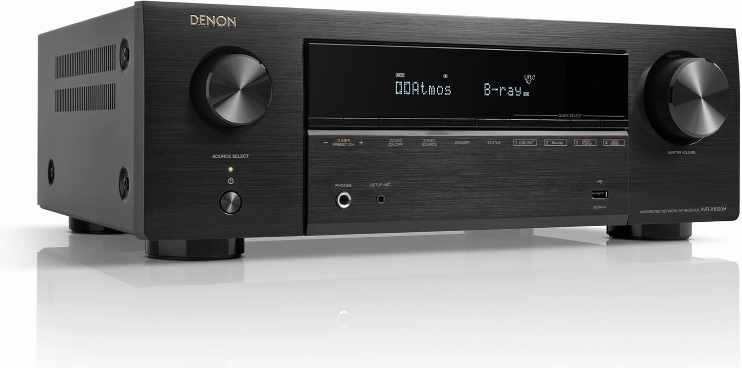 Denon AVR-X1800H 7.2 Channel AV Receiver - 80W/Channel, Wireless Streaming via Built-in HEOS, WiFi, & Bluetooth, Supports Dolby Vision, HDR10 , Dynamic HDR, and Home Automation Systems