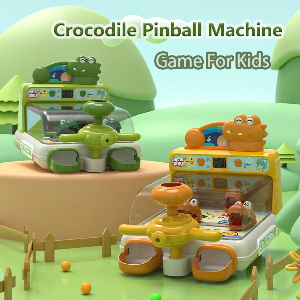 Dinosaur Crocodile Pinball Machine Board Kids Games Interactive Electronic Toys for Toddler Board Games Ages 3-5 Year Old Boy Birthday Gift,Baby Toy for Early Learning (Green) ﻿