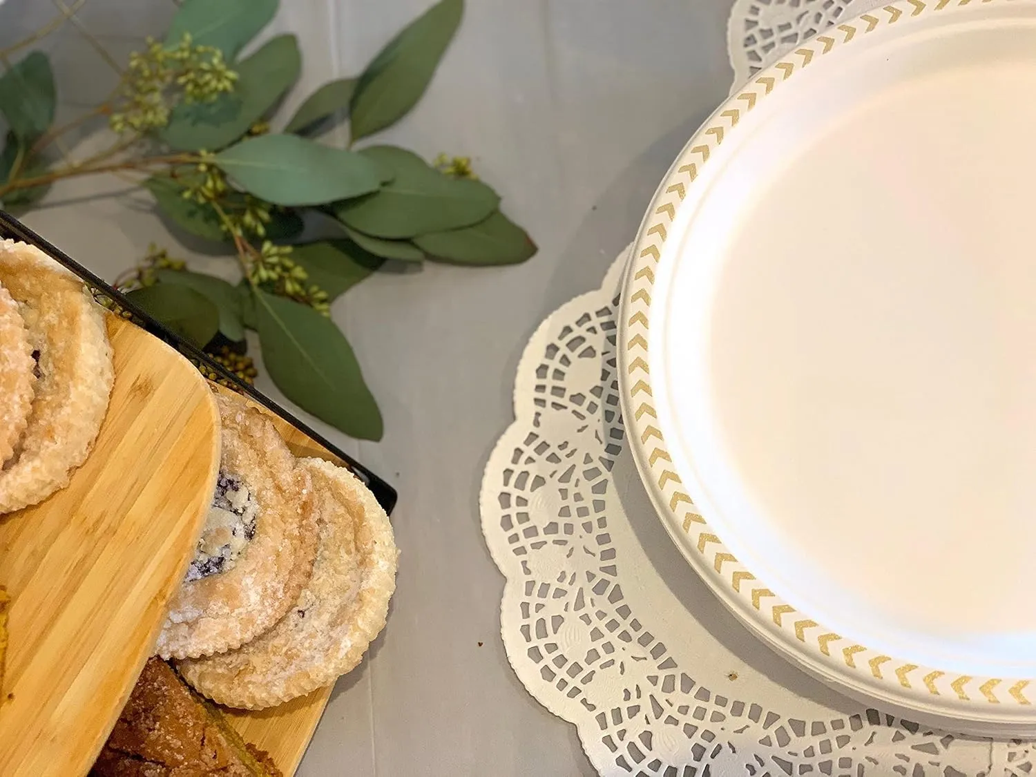 Disposable Paper Plate: Heavy Duty, Elegant, Eco-Friendly, Compostable Paper Plates (50 Count), Tree Free Sugarcane Bagasse Plate with Color Party Plate (10 inch Gold Dinner Plate)