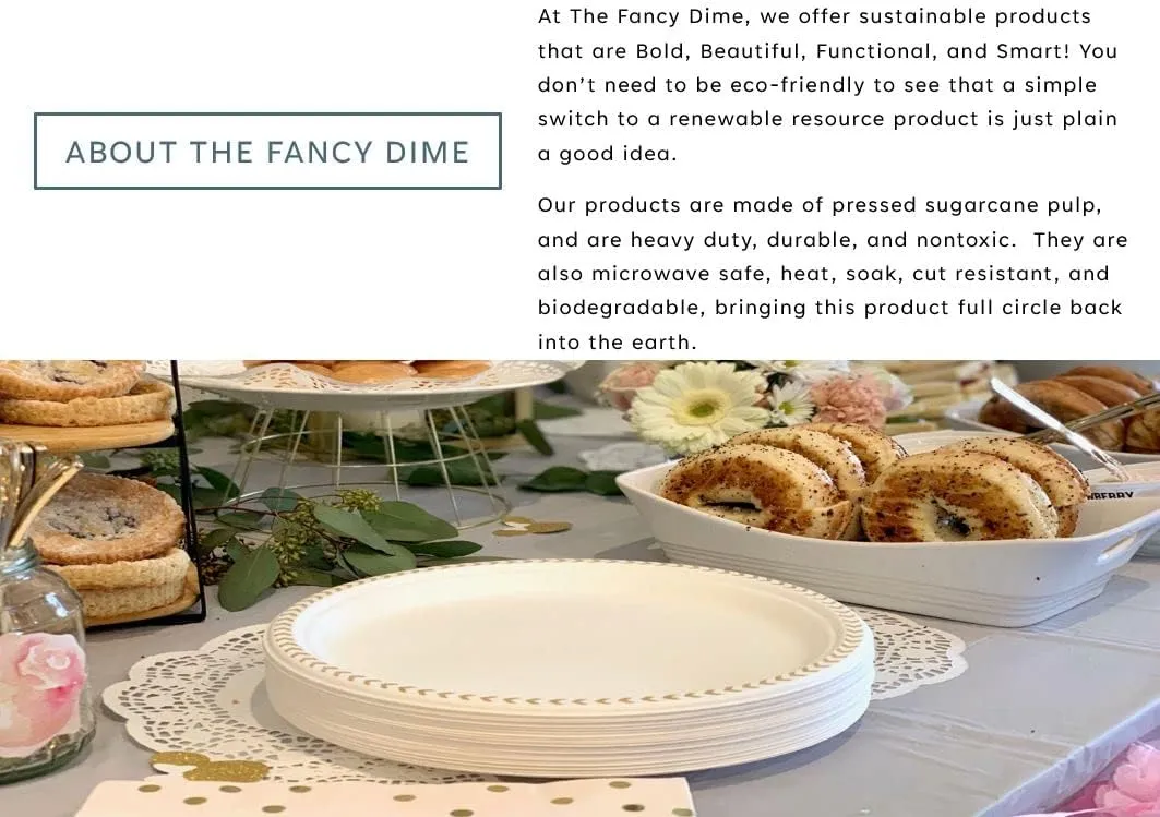 Disposable Paper Plate: Heavy Duty, Elegant, Eco-Friendly, Compostable Paper Plates (50 Count), Tree Free Sugarcane Bagasse Plate with Color Party Plate (10 inch Gold Dinner Plate)